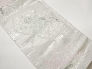 プラチナ箔華文に花葉・鳥模様織出し袋帯